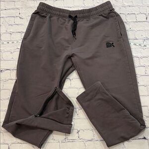 Brokig Men's Embroidered Brown Pocketed Zip Leg Jogger Pants XL